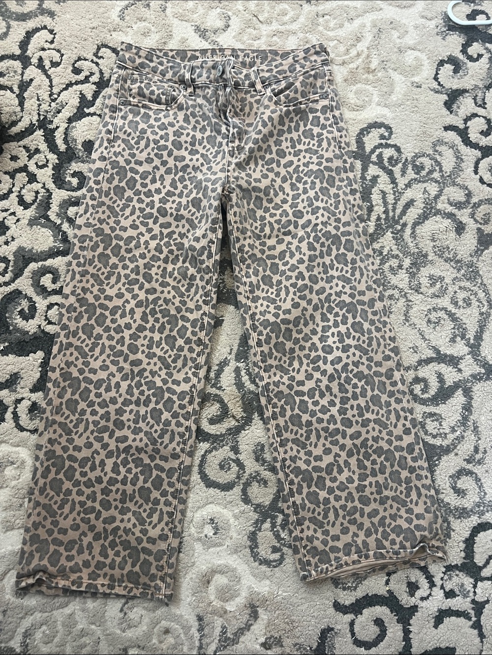 American Eagle Outfitters Leopard Print Straight Jeans - Brown and Black